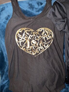 No Boundaries Black Tank Top with Gold Heart "Love" Graphic